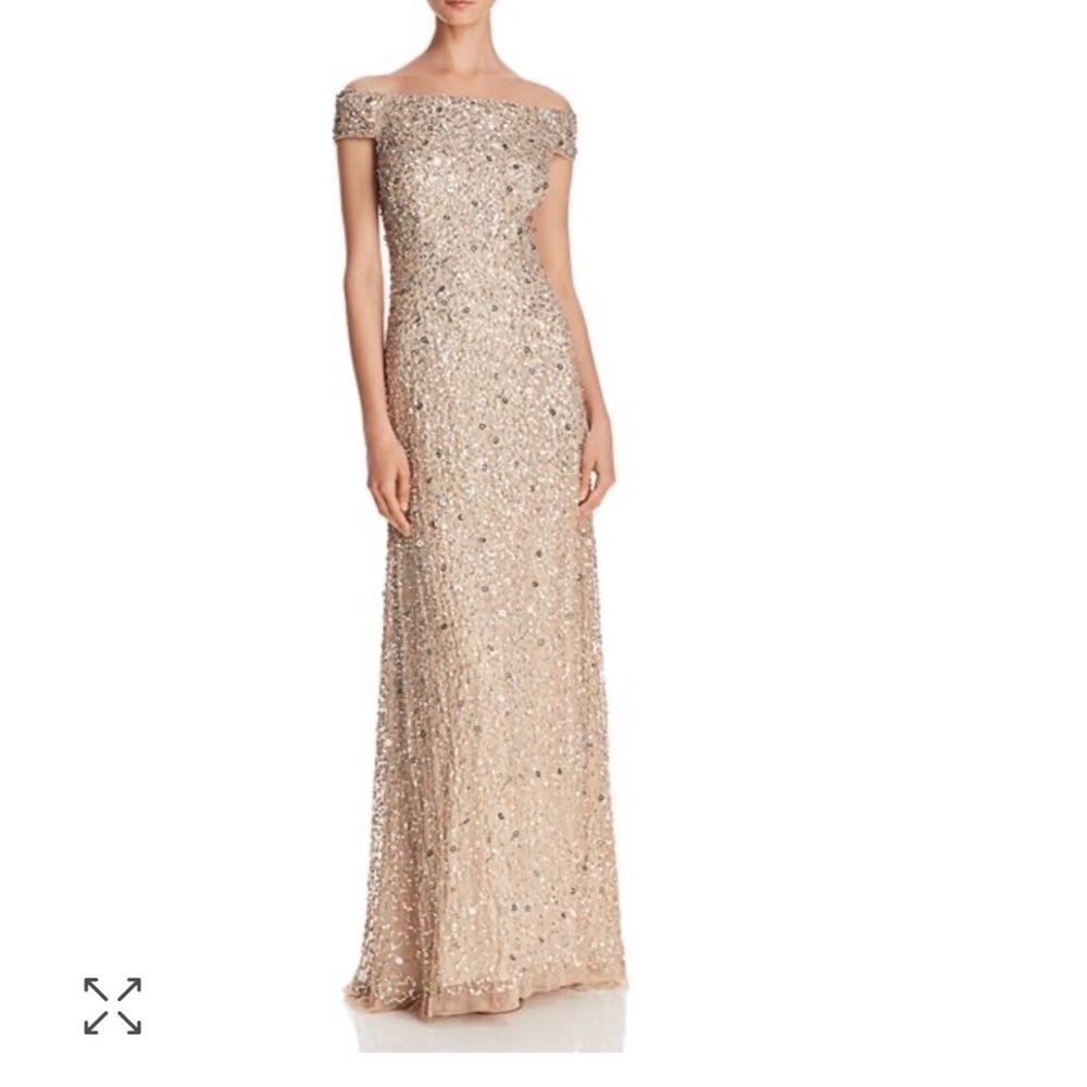 Adrianna Papell gold sequin gown